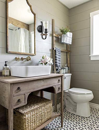 Hydelite Industrial Seeded Cylindrical Glass Wall Sconce | Farmhouse Black & Wood Grain Finish Accented Bathroom Wall Light #TOP7