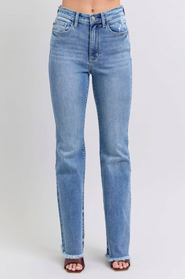 Judy Blue High Rise Bootcut with Fray Hem Jeans- Ivory Gem - Image 2