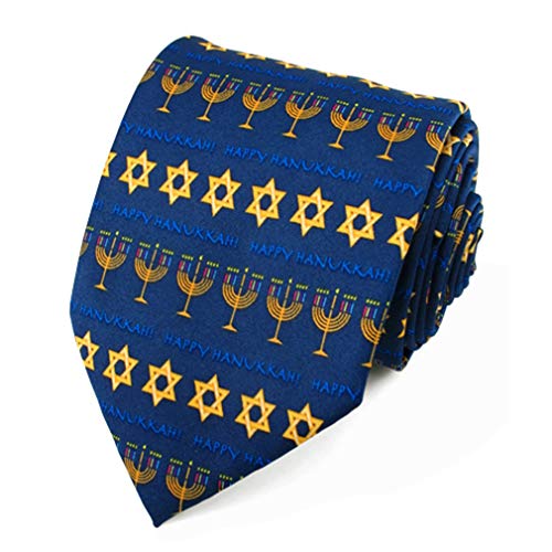 Jacob Alexander Men's Happy Hanukkah Stripe Star of David Menorah Extra Long Neck Tie