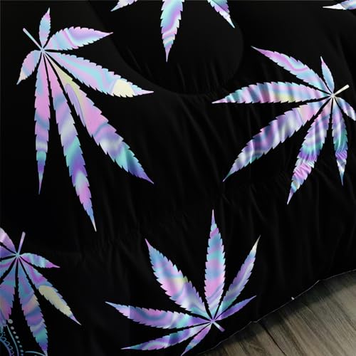 Image of AILONEN Marijuana Weed Leaf Comforter Set,Cannabis Leaves Bohemian Bedding Set, Full Size Comforter Set,Colorful Bright Leaves Pattern Bed in a Bag Duvet Set 3 Pieces, 1 Quilt and 2 Pillowcases
