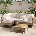 SunloungeCo 5-Piece Patio Furniture Set, Outdoor Wicker Sectional Sofa with Coffee Table, Anti-Slip & Thick All-Weather Cushions for Party, Garden, Backyard, Beige