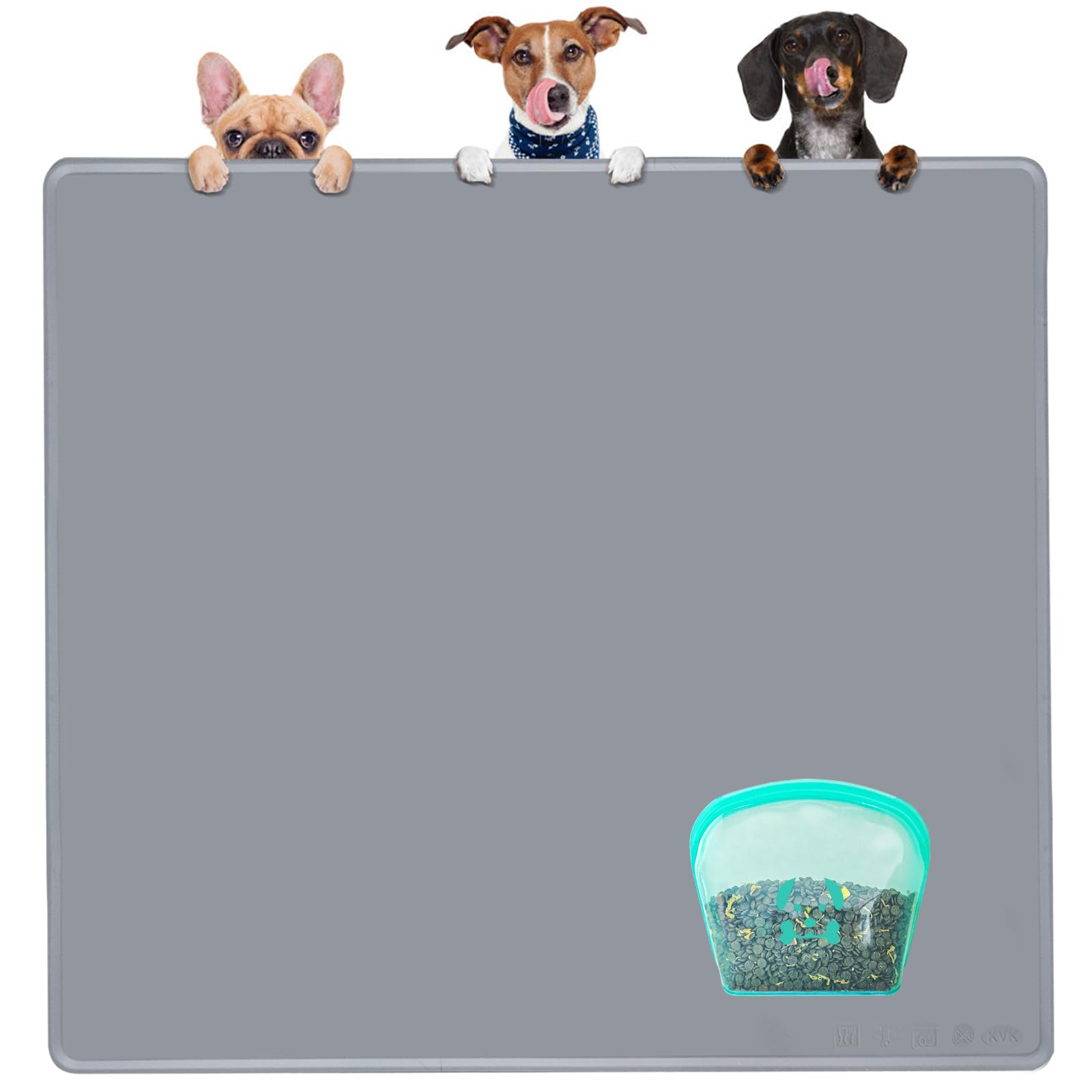 KVK Tapis d'alimentation extra large en silicone pour chien, 99,4 x 110,6 cm, tapis d'alimentation pour animaux de compagnie – Imperméable, antidérapant, mastication – Résistant à la nourriture et à