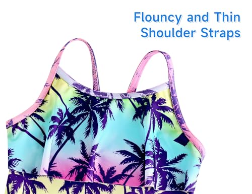 Image of Girls Tankini Swimsuit UPF50+ Ruffle 2 Piece Bathing Suit Full Coverage Kids Swimwear Ages 2-14 Years