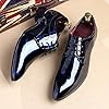 Mens Fashion Floral Patent Derby Shoes Lace Up Formal Business Shoes Pointed Toe Shiny Flat Faux Leather Dress Shoes Red #4