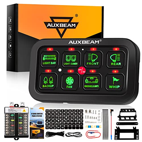 Auxbeam 8 Gang Switch Panel BB80, Universal Circuit Control Relay System Box with Automatic Dimmable On-Off LED Switch Pod Touch Switch Box for Car Pickup Truck Boat ATV UTV, Blue 3 Years Wa
