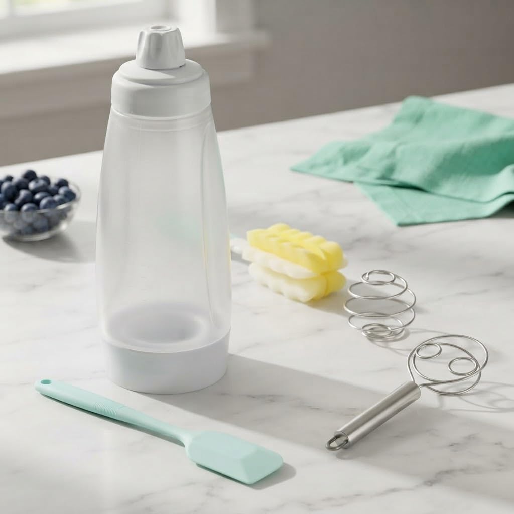 5pcs Pancake Batter Dispenser Bottle Kit, White,Shaker Ball Whisk