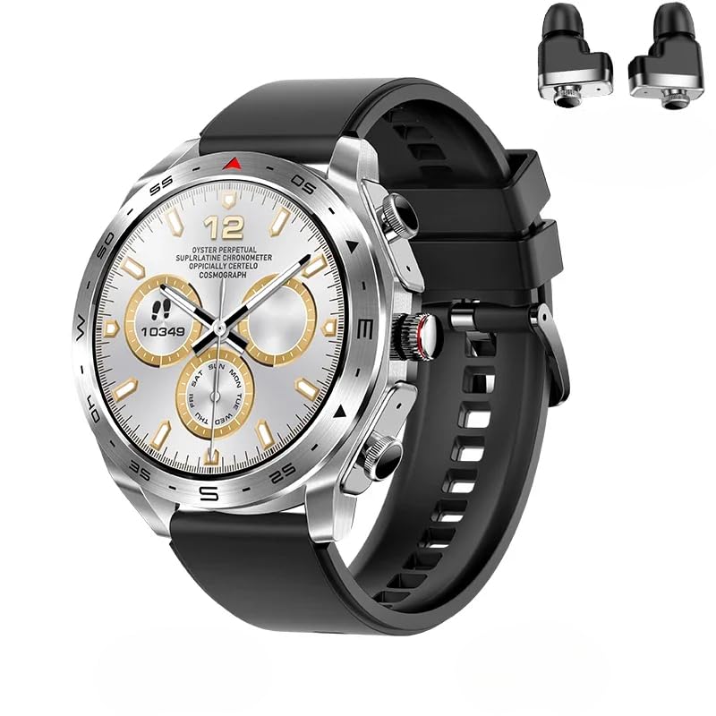 XINDADA T95 - Reloj inteligente 2 en 1 con auriculares, auriculares HIFI, reloj inteligente con altavoz rastreador de música, monitor de frecuencia cardíaca, reloj deportivo para hombre (plateado)