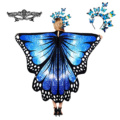 plainshe Butterfly Wings, Adult Butterfly Wings Costume, Butterfly Cape, Halloween Butterfly Wings for Women, 3PCS Fairy Shawl Set.