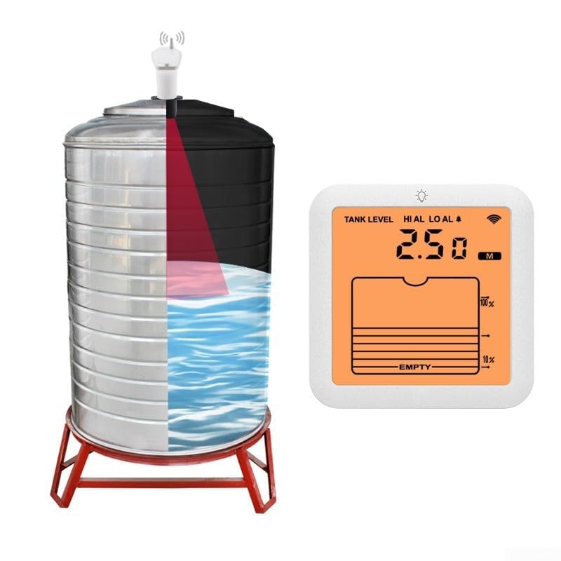 Monitor digitale del livello del serbatoio dell'acqua con retroilluminazione, calibro wireless 1-5m portata, sistema di allarme alto basso per il miglioramento domestico