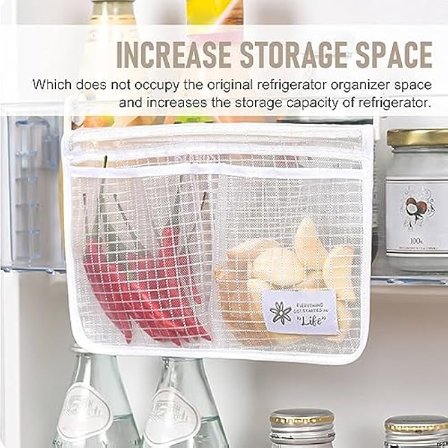 Refrigerator Door Organizer Set Fridge Hanging Mesh Bag for Kitchen Storage Bag Household Sundries Sorting Bag (White)