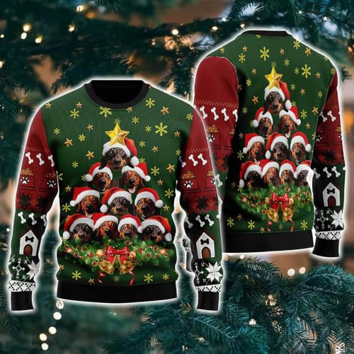 Ugly Christmas Sweater For Women Dog Christmas Tree Crew Neck Sweatshirt | Funny Sweatshirt 3D Graphic Long Sleeve Crewneck Christmas Sweatshirts Pullover Top - image 3