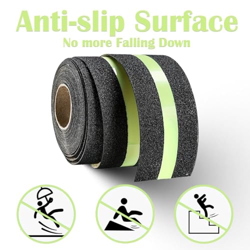 Image of Anti Slip Tape for Stairs Waterproof, Heavy Duty Anti Skid Grip Tape for Bathroom Floor, Tiles & Granite Steps, Glow in The Dark Radium Safety Tape for Staircase, Non Slip (2Inch X 5meter) (Pack OF 1)