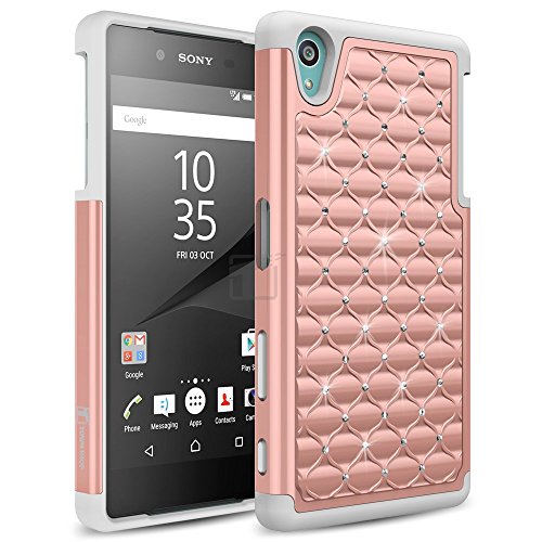 Sony Xperia Z5 Compact Case, TownShop Grey/ Rose Gold Spot Diamond Studded Bling Crystal Rhinestone Dual Layer Hybrid Cover Silicone Rubber Skin Hard Case For Sony Xperia Z5 Compact