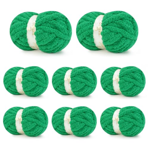 Image of Chunky Yarn for Hand Knitting, Chunky Chenille Blanket Yarn for Crocheting, Bulky Soft Fluffy Chenille for Blanket Project, 8 Pack of 8oz /25yds, Emerald Green