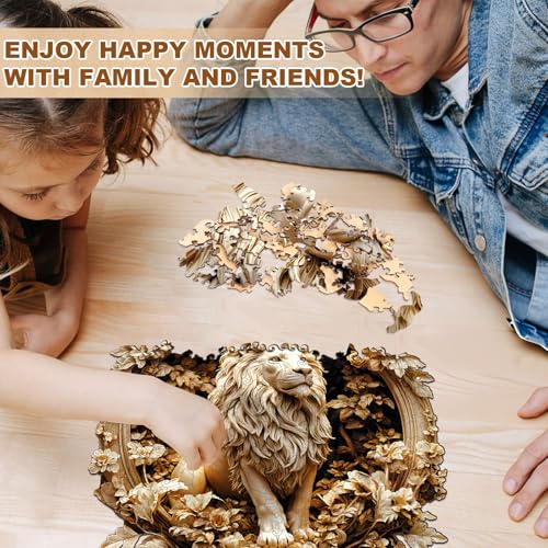 KAAYEE Puzzle de Madera para Adultos, León del Bosque Rompecabezas 11.4x11.4 pulgadas 200 piezas | Puzzle de Madera con Forma Única y Visión 3D Avanzada miniatura 5