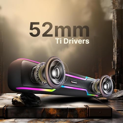 Image of CrossBeats Blaze B50 (2024) Bluetooth 50W Soundbar Gaming RGB Light, AUX, BT, SD Card, USB &FM, 8 Hrs Playtime Fast Charge Sound bar smart tv with Built-in mic, Speaker for Mobile, PC, Laptop - Black