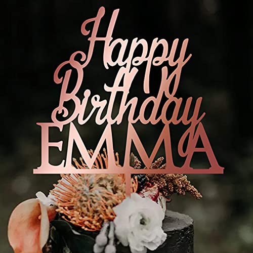 One Cake Topper, Happy Birthday Cake Topper, Baby Shower Cake Topper, First Birthday Cake Topper, 21st Cake Topper, Personalized (Style 3, Metallic Rose Both Side)