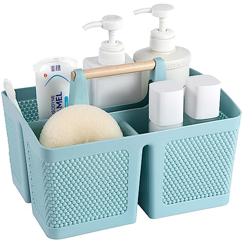 Image of rejomiik Plastic Shower Caddy, Portable Shower Basket with Handle, Blue