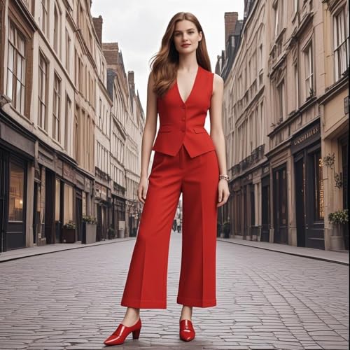 Women's Vest and Wide Leg Pants Business Casual Blazer Sets 2 Piece Outfits Suits Set3
