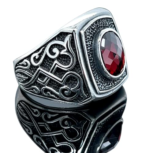 Men Ruby Stone Ring, Minimal Silver Ring, Red Stone Ring