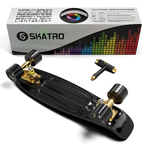 Skatro - Mini Cruiser Skateboard. 22x6inch Retro Style Plastic Board Comes Complete