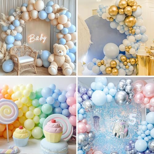 RUBFAC Blue Balloons 129pcs, Pastel Light Blue Balloon Different Sizes 18 12 10 5 Inch for Garland Arch Kit, Gender Reveal Baby Shower Birthday Wedding Easter Party Decoration - 3