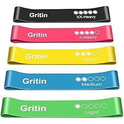 Gritin Bandas Elásticas Fitness/Bandas de Resistencia, Set de 5 Cintas Elásticas Fitness y Musculación de Látex Agradable a la Piel con Guía de Ejercicios de Español