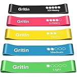 Gritin Resistance Bands, Set of 5 Skin-Friendly Resistance Fitness Exercise Loop Bands with 5 Different Strength Levels - Carrying Case Included - Ideal for Home, Gym, Yoga, Training