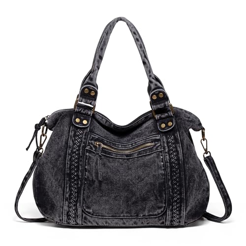 Image of Designer Denim Handbags for Women Hobo Tote Bag Crossbody Denim Purses Blue Jean Shoulder Bag