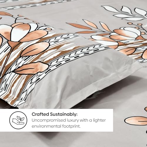 Image of Rivermoor 200 TC Ultrasoft Bedsheet Double Bed Size | Beige Floral Bedsheet with 2 Pillow Covers | Queen Size Bed Sheet | Breathable, Hypoallergenic & Shrink-Resistant | 88 x 96 Inches