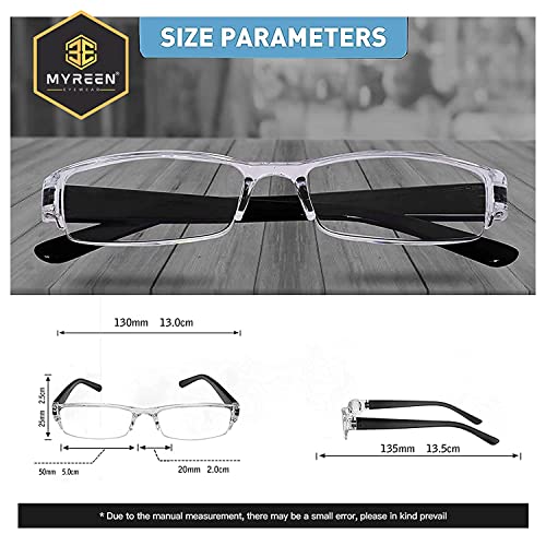 Image of myreen Half-Rim Reading Glass For Men and Women +1 +1.25 +1.5 +1.75 +2 +2.25 +2.5 +2.75 +3 | Unbreakable Hard Plastic Frame with Clear Lens for better vision | Single vision power specs