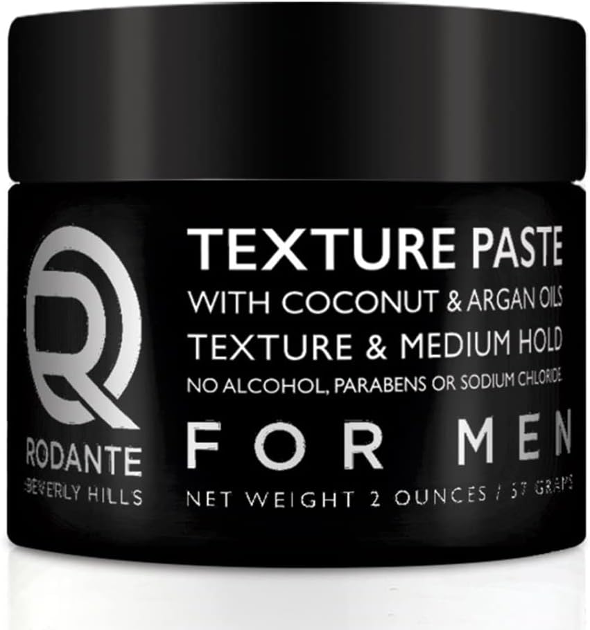 Rodante Beverly Hills, Matte Texture Paste Men,Hair Styling Paste, Argan Oil Pomade, Medium Hold Styling Pomade, Moroccan Oil Styling Cream, 2 oz Made in USA