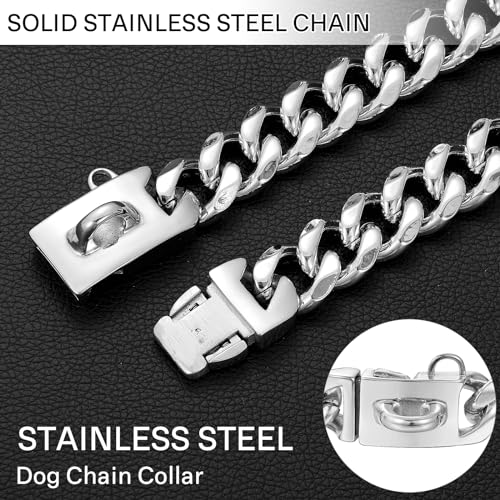 15mm Breite Rostfreier Stahl Hundehalsband Metall Hundehalsband Hundekette Halsbänder Pet Training Walking Halsband (Silbrig,35cm)