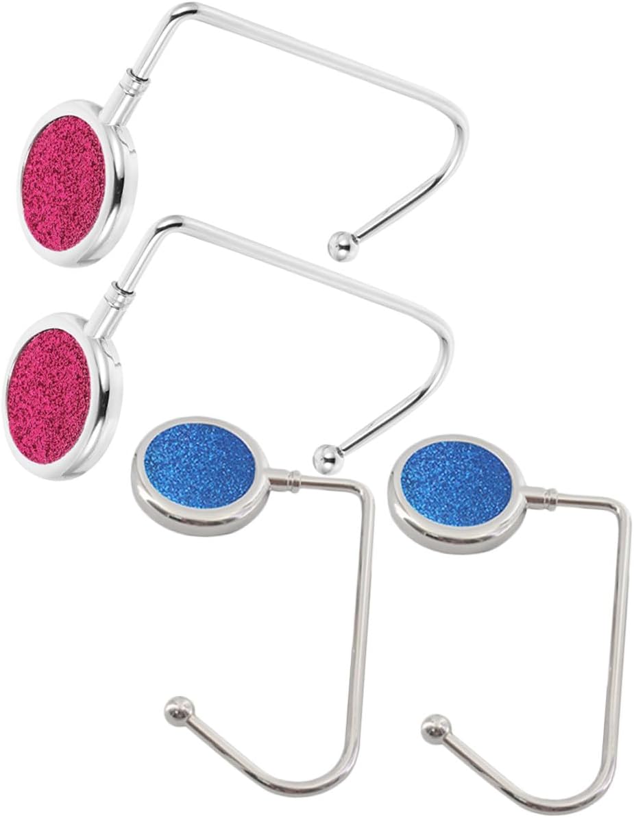2pcs Purse Table Hooks Bag Holder Handbag Hangers Portable Backpack Desk Hook for Hanging Bags in Rose Glitter and Blue Glitter