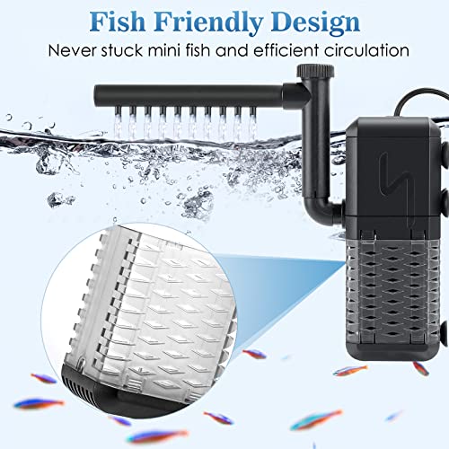 Image of AQQA Aquarium Filter, Submersible Power Fish Tank Filter with Rainwater Aerator System Adjustable Water Flow Design, Ultra Silent Biochemical Sponge Filtration Up to Fish Tank 50 Gallon (6W-158GPH)