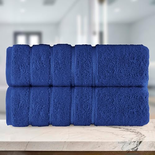 Image of Elegant Comfort 100% Turkish Cotton 4 Lines Viscose Stripe Luxury 2 Pack Bath Towel Set 27 x 54 Inch - Super Soft and Highly Absorbent Premium Hotel Spa Quality Towels for Bathroom Use, Royal Blue