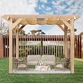 GarveeLife 10x12 FT Cedar Wood Pergola with Retractable Oxford Fabric Roof, Wooden Outdoor Patio Canopy Gazebo with Shade