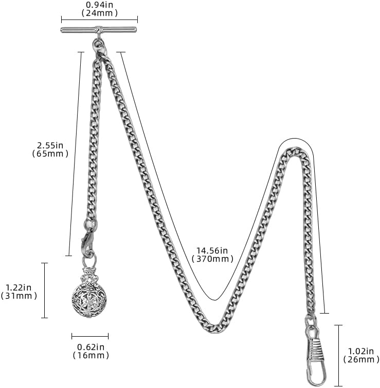 BOSHIYA Men’s 14.56" Vintage Silver Tone Albert Chain Pocket Watch Chain with 2 Hooks for Suit Waistcoat