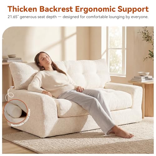 Image of MONVANE 55.5 inch Convertible Loveseat Sofa, Comfy Chenille Cloud Couch with Storage Pocket, Modern Deep Seat Boneless Couch, 2 Seater Sofa for Living Room, No Assembly Required, Beige