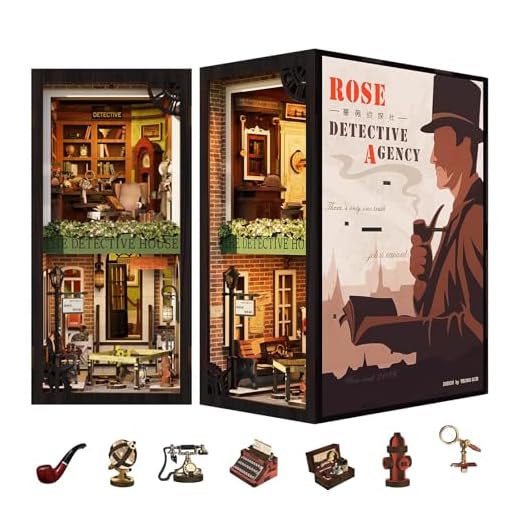 Fsolis Book Nook Kit, DIY Miniature Room House Kit 3D Wooden Puzzle for Adult Decorative Bookend Bookshelf Bookcase Nook Decor Gifts for Women Teens and Book Lovers(Rose Detective Agency)