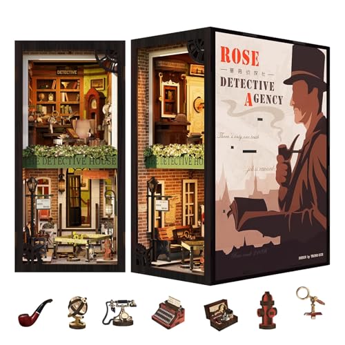 Fsolis Book Nook Kit, 3D Wooden Puzzle for Adult DIY Miniature Kit Decorative Bookend Bookshelf...