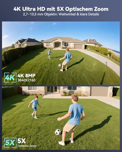 Ctronics 4K 5X Optischer Zoom Überwachungskamera Aussen, Metal WLAN Kamera Outdoor 2,4/5GHz WiFi, Personen/Fahrzeug/Tiererkennung/Auto Tracking, NVR&FTP, 50M Farbnachtsicht, 256GB TF/Cloud/PC, IP66