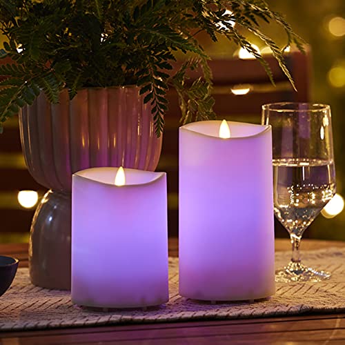 Image of Luminara Outdoor Flameless LED Coloring Changing Candle Melted Edge 3.75 inch x 5.3 inch Real Moving Flame Battery Operated Timer Plastic Weather-Resistant