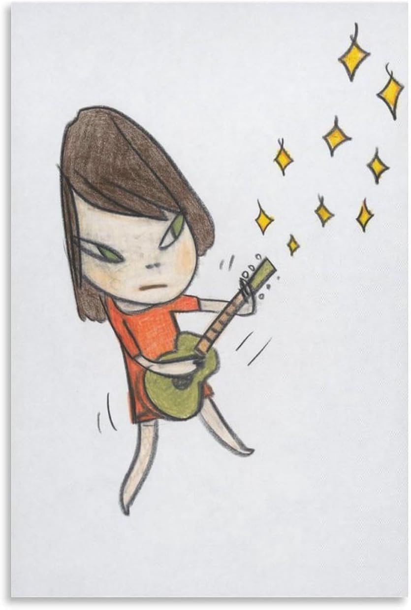 Rikin Liuff Guitar Girl by Yoshitomo Nara Canvas Poster Illustrations Wall Art Painting Yoshitomo Nara Prints for Bedroom Picture Decor 40x55cmx1 Frameless