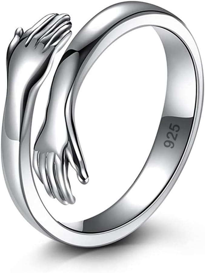 Parnika Cute Hug Me Finger Ring in Pure 92.5 Sterling Silver | Gift For Girls & Women | With Certificate of Authenticity | (Hug Ring)