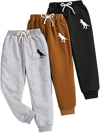 Nivne Tco Toddler Boy Pants - 3 Pack Sweatpants - Dinosaur Graphic Print Toddler Jogger Pants Size 3T 4T 5T 6T 7T