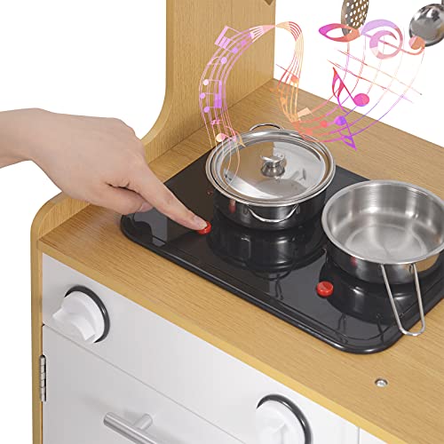 WOLTU Kinderküche Spielküche mit Licht und Sound, Holz Küche inkl. 5tlg Küchenset Holzspielzeug für Kinder Natur+Weiß… – Bild 5