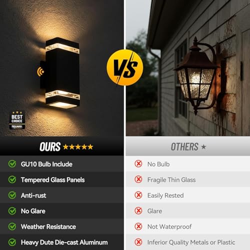 Image of Dusk to Dawn Outdoor Wall Light Modern Up Down LED Wall Sconce, Aluminum Waterproof Exterior Lighting Fixture Porch Lights for House Patio Sensor ETL