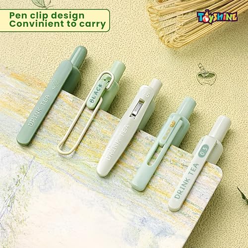 Image of Toyshine 0.5mm Set of 5 Soft Grip Smooth Writing Gel Pen for School Office & College | Kawaii Cute Stationery Pens for Notes Journaling & Daily Writing Best For Birthday Return Gift - Green