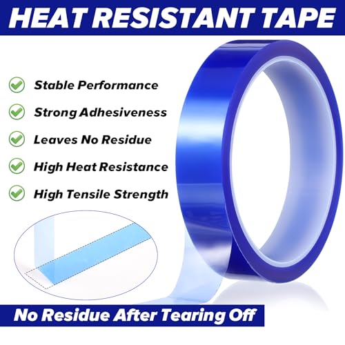 Image of Ptwola 2 Rolls Blue Heat Resistant Tape 20mm x 33m(108ft) Heat Transfer Tapes Adhesive High Temperature Tape Dispenser for Sublimation Press Vinyl Printer Accessories Supplies No Residue